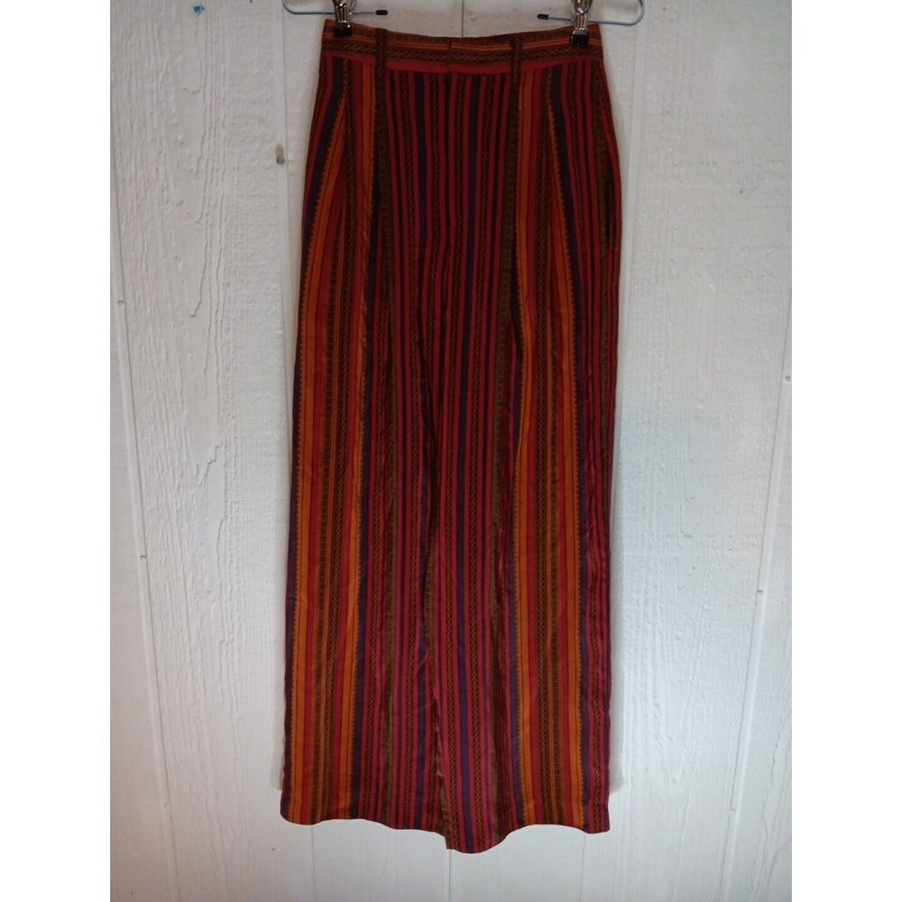 Vtg Linda Allard Ellen Tracy Women Sz 2 100% Silk Pants Boho Stripe Zip Wide Leg - Picture 1 of 7